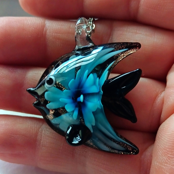Blown Gllass Fish Pendant Necklace - Picture 3 of 4